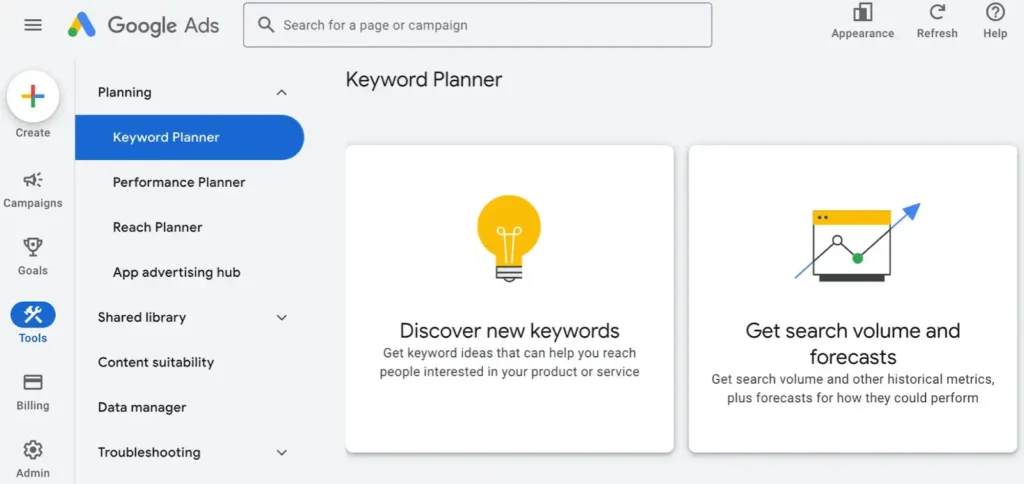 Google Keyword Planner for keyword research